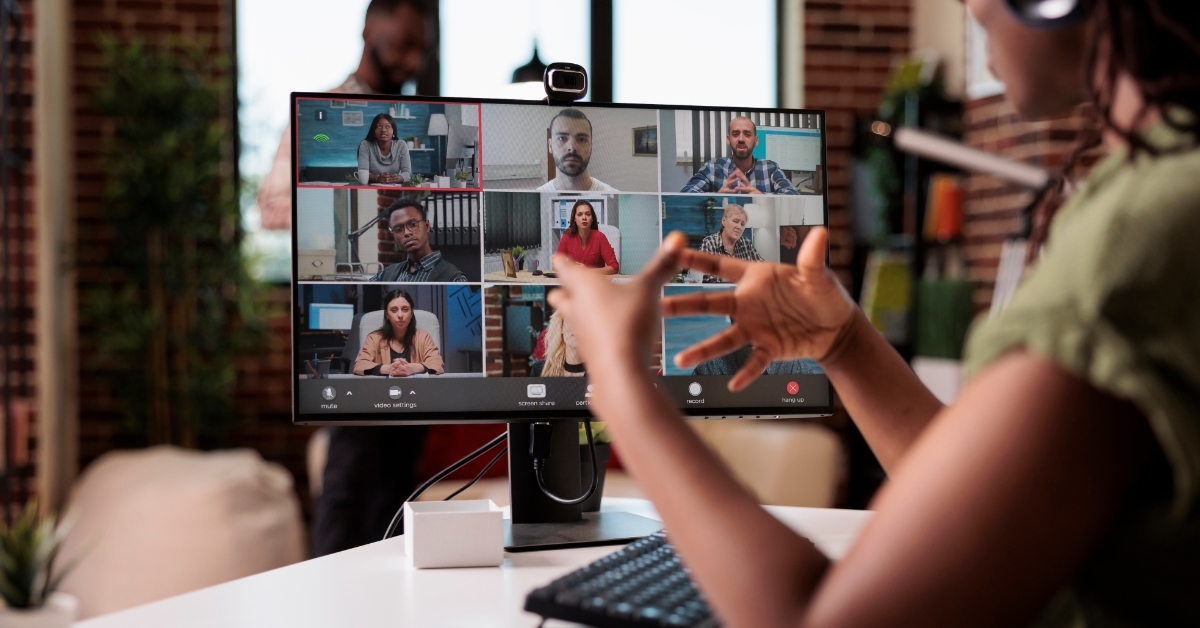 african american woman attending video conference