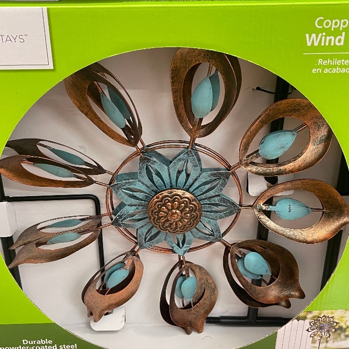 patina flower wind spinner