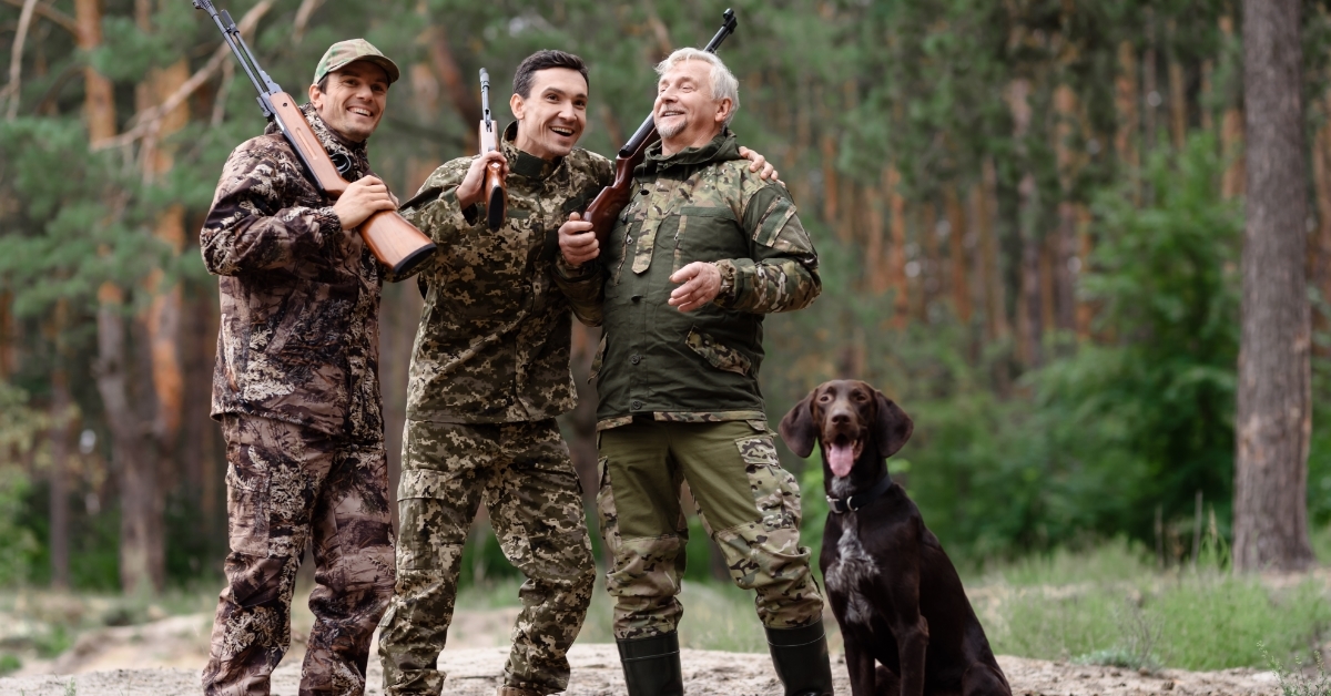 Carefree Hunters in Forest