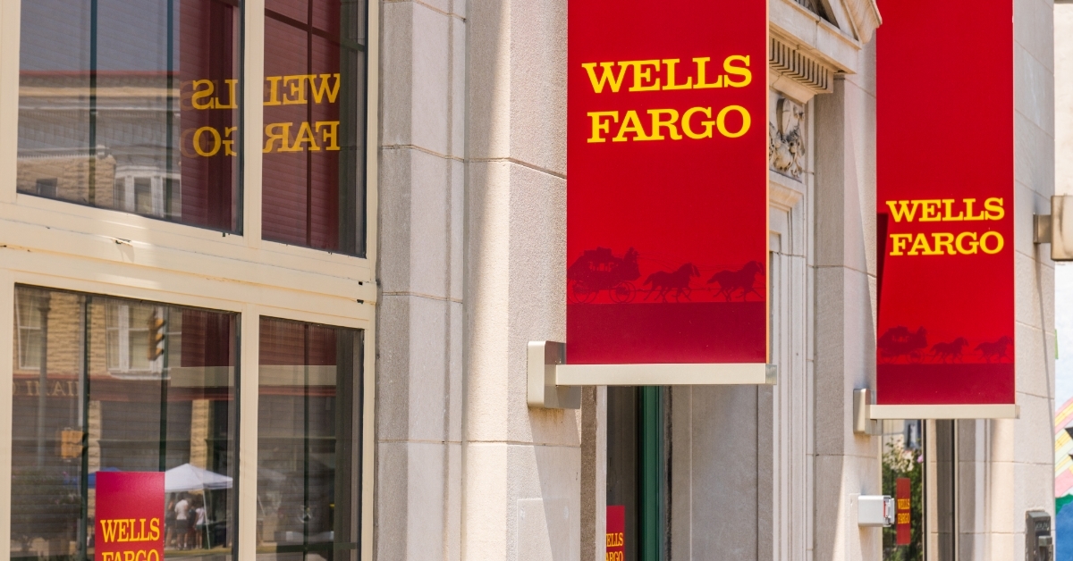 Wells Fargo Bank banners in street