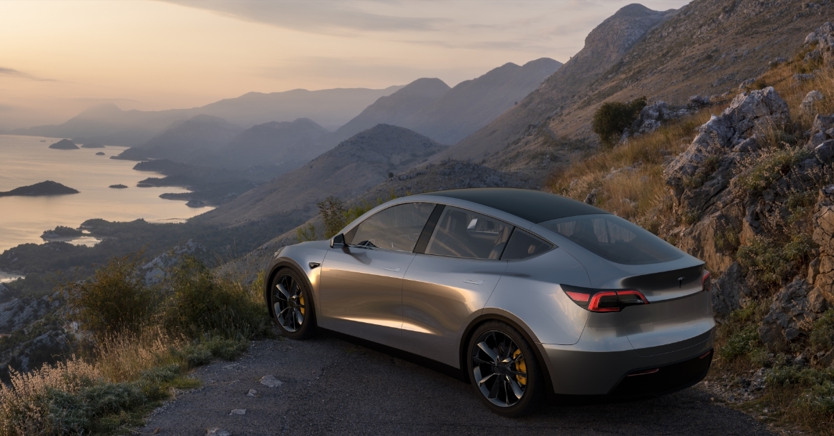 Tesla Model Y on mountain