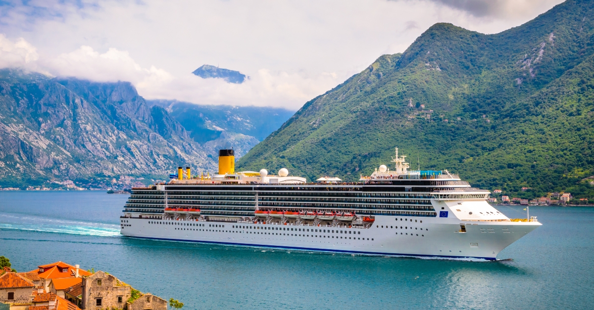 cruise ship near town perast