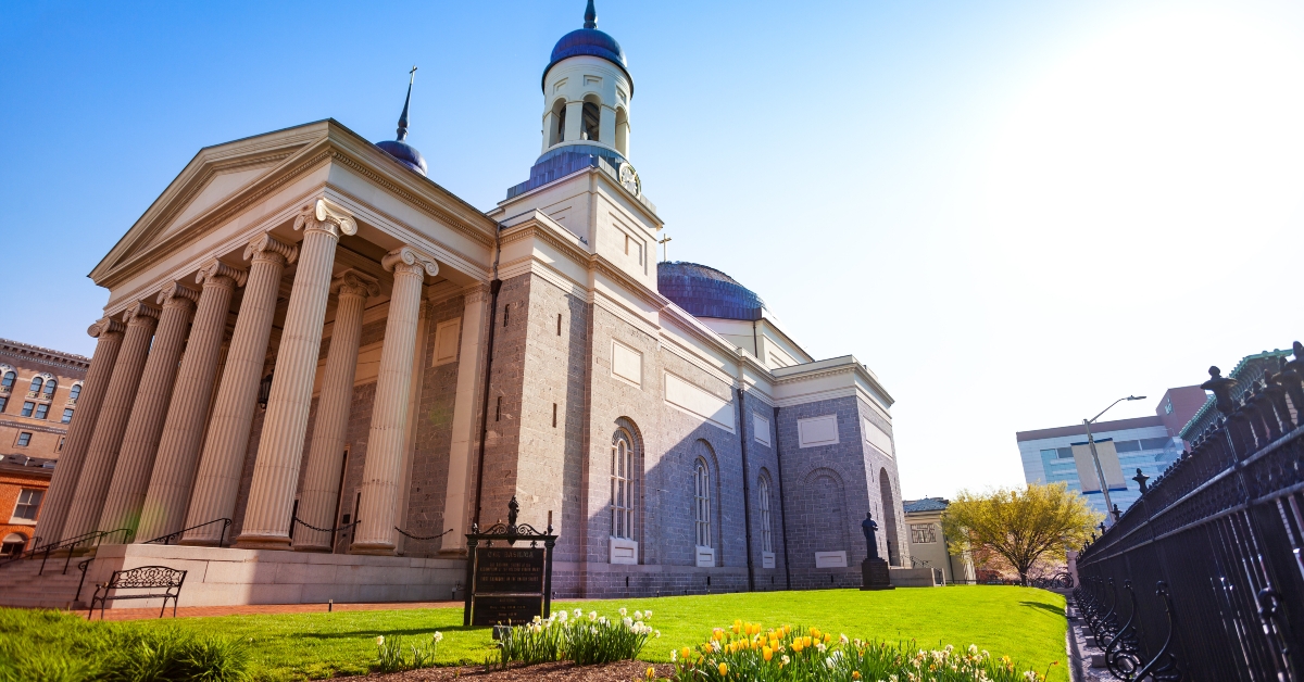 baltimore basilica against blue sky
