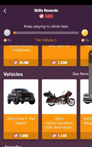 Screenshot of prizes you can win with Ticketz in Bubble Cube 2