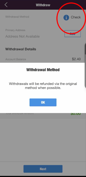Withdrawing funds from Bubble Cube 2