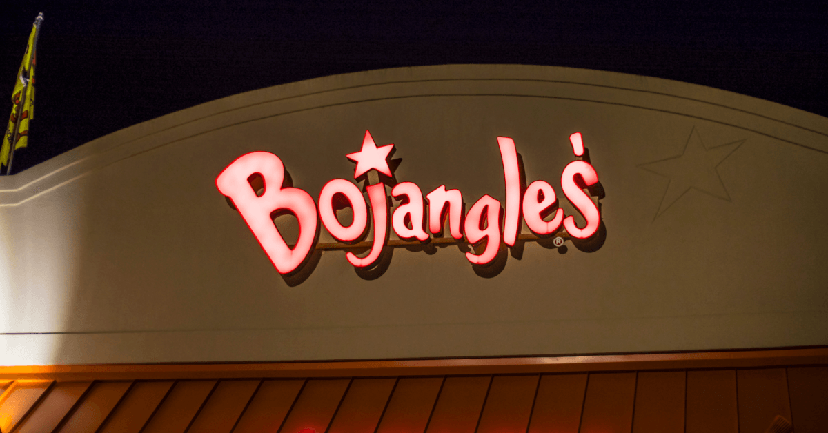Bojangles Restaurant building sign at night