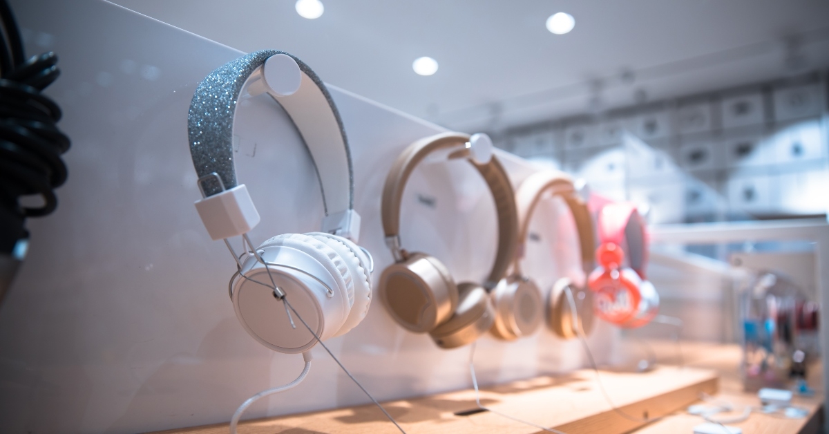 modern headphones in store