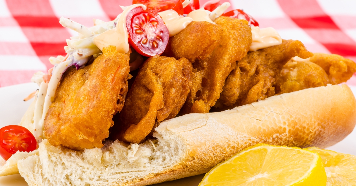 shrimp and oyster po boy sandwich