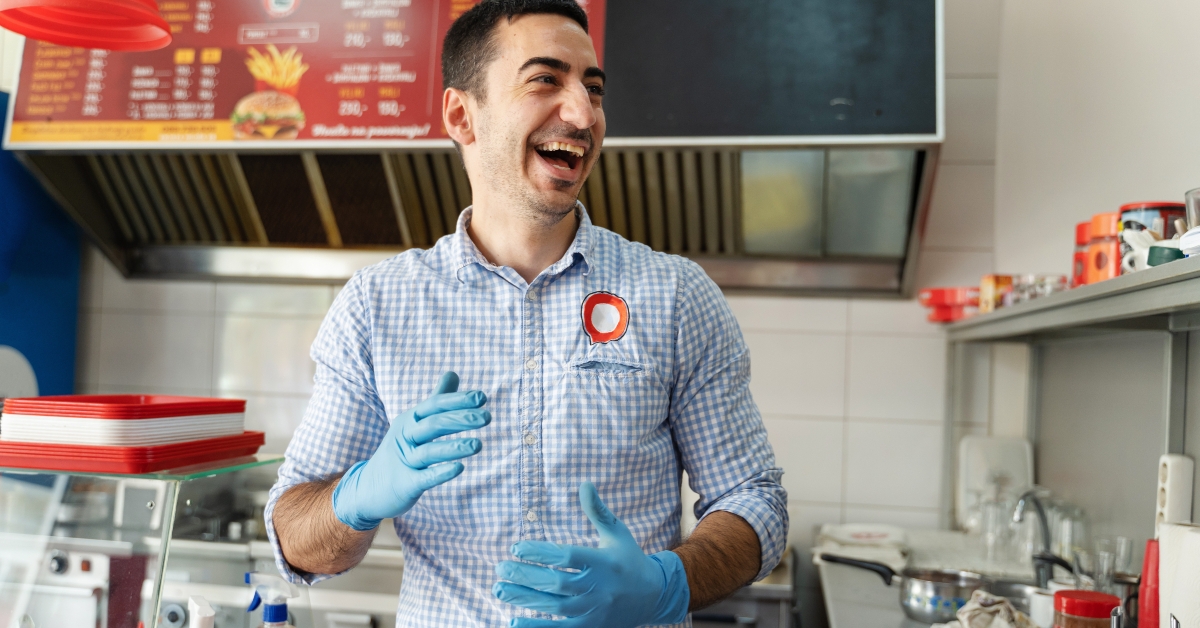 wearing protective medical gloves