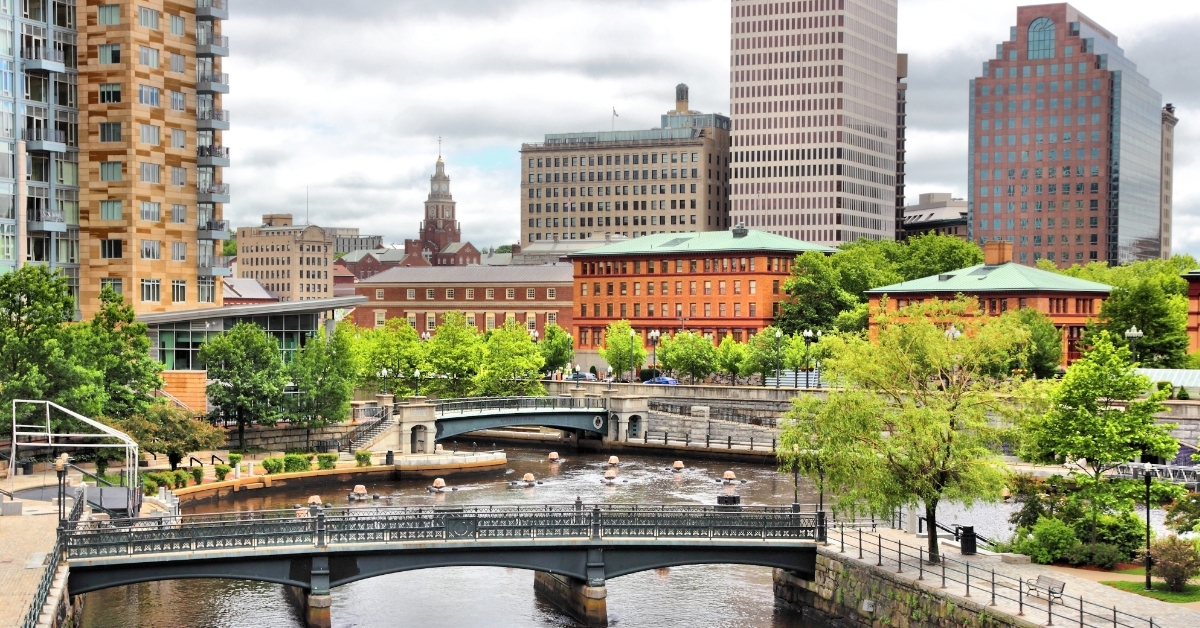 Providence Rhode Island skyline from Riverside 