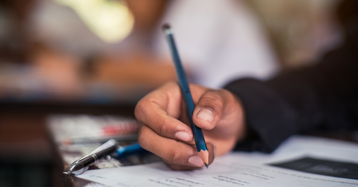 student doing test or exam