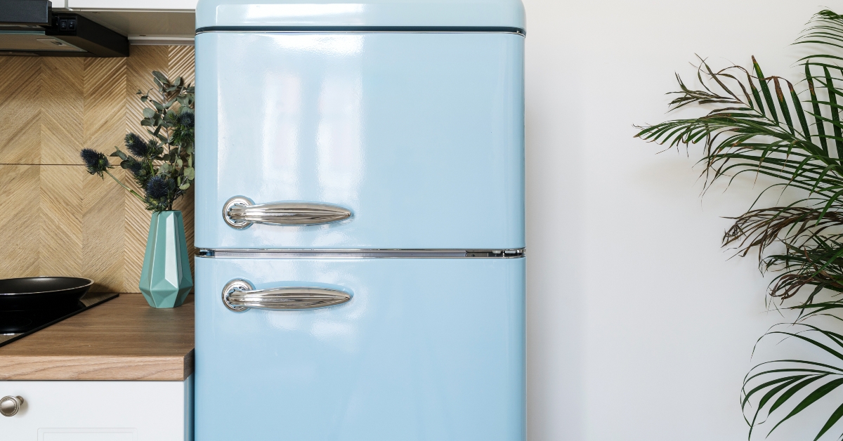 blue refrigerator