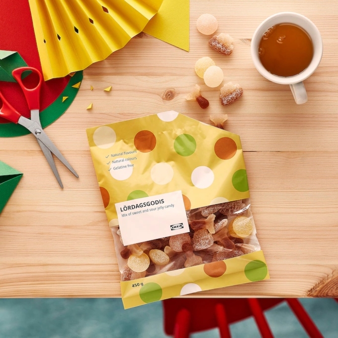 Open bag of gummy candy from Ikea