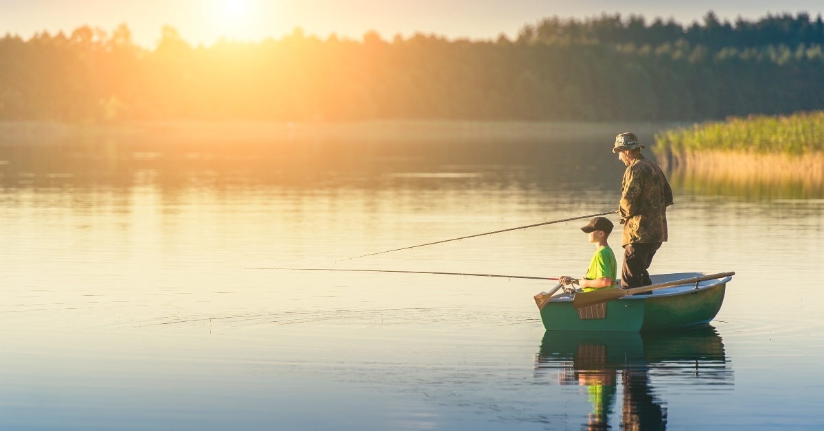 father and son catch fish