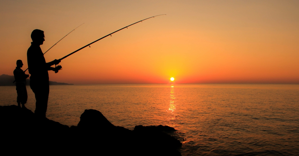 fishing at sunset