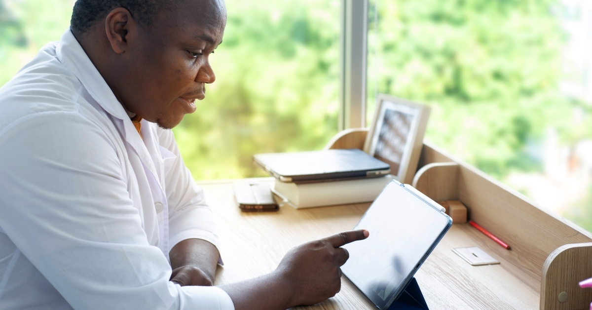 doctor talking on video conference 