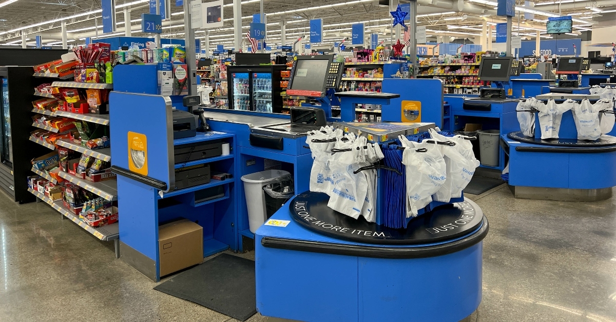 checkout counters at a Walmart