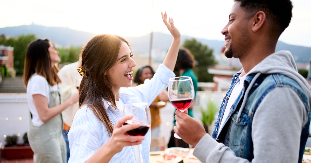 couple celebrating rooftop party