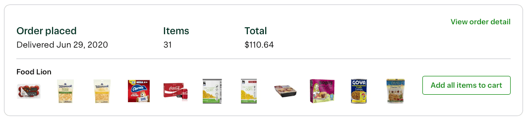 Food Lion order June 2020