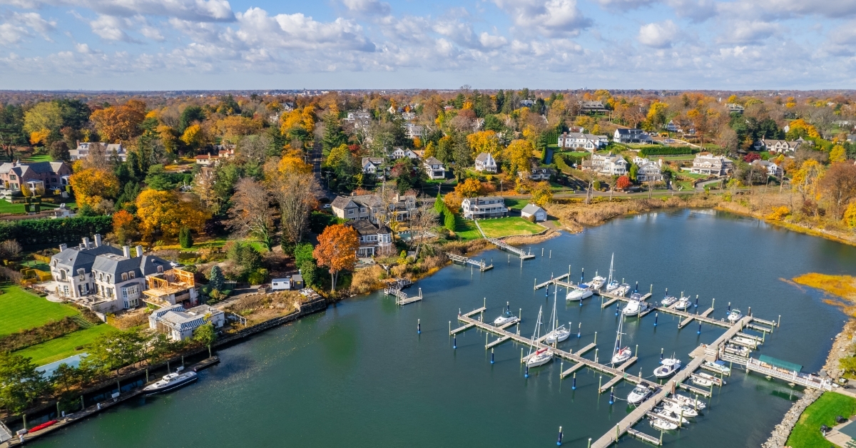 Connecticut bay marina with boats 