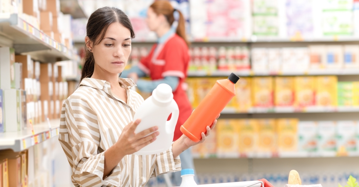 Customer comparing products at grocery store
