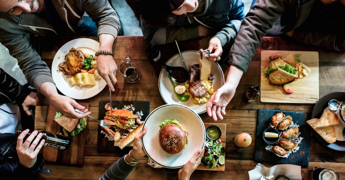 group of friends eating together