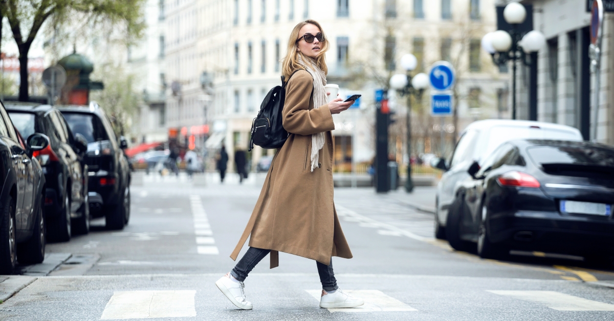 woman crossing the street