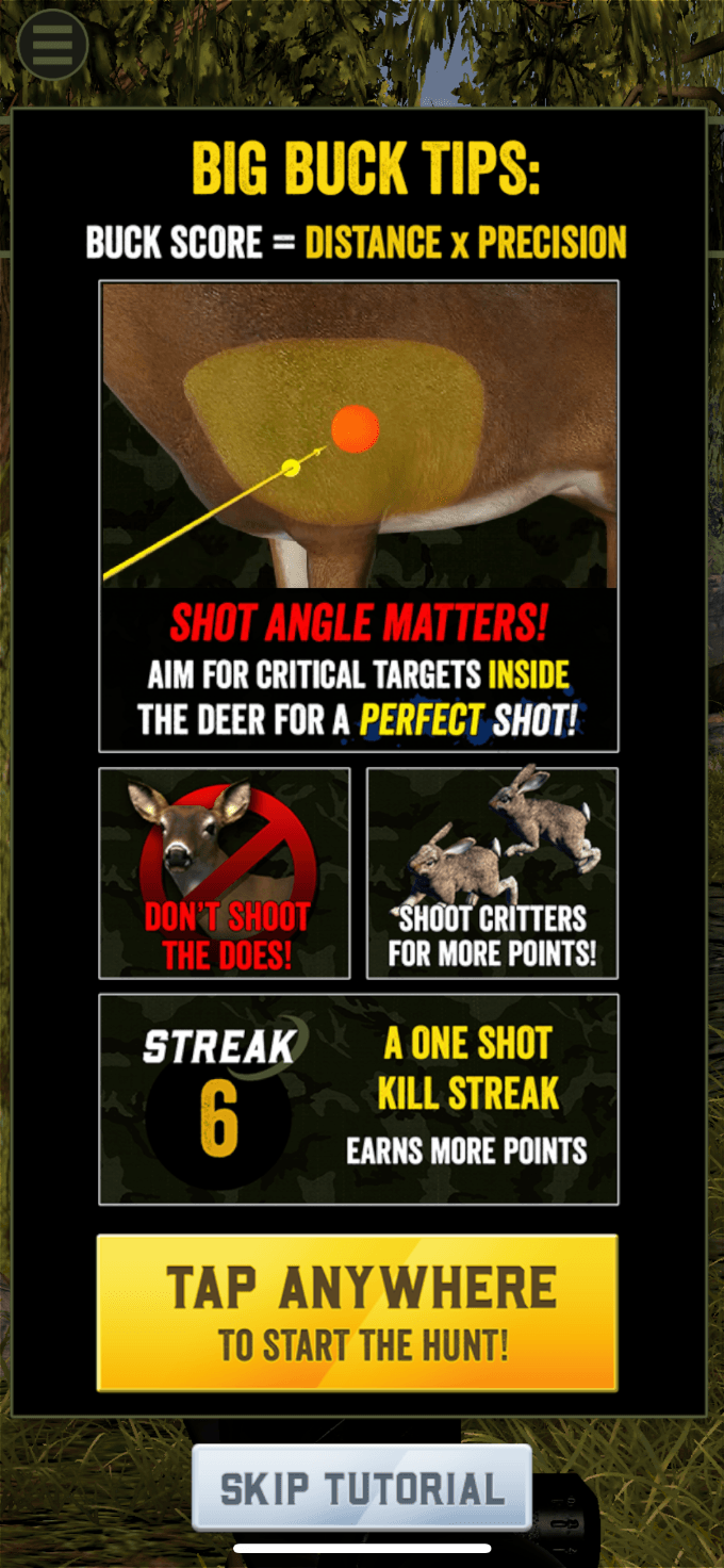 Big Buck Hunter game showing big hunt tips.