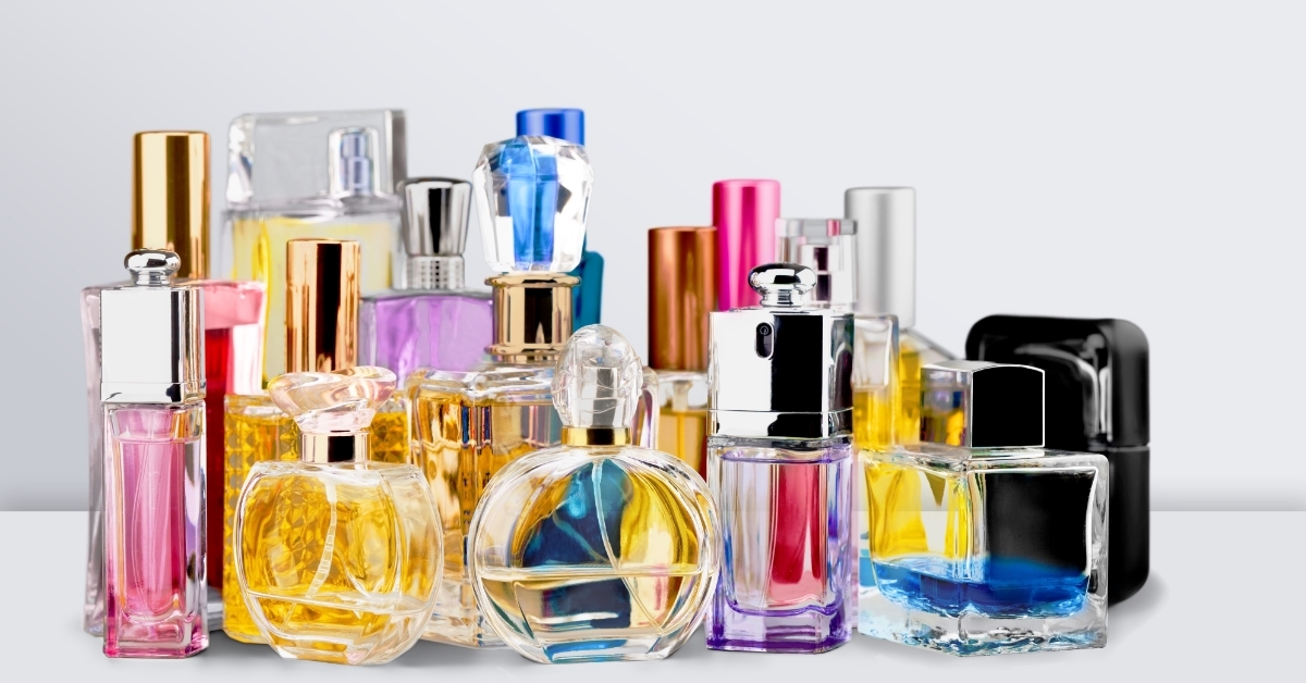 Perfume bottles on wooden vanity