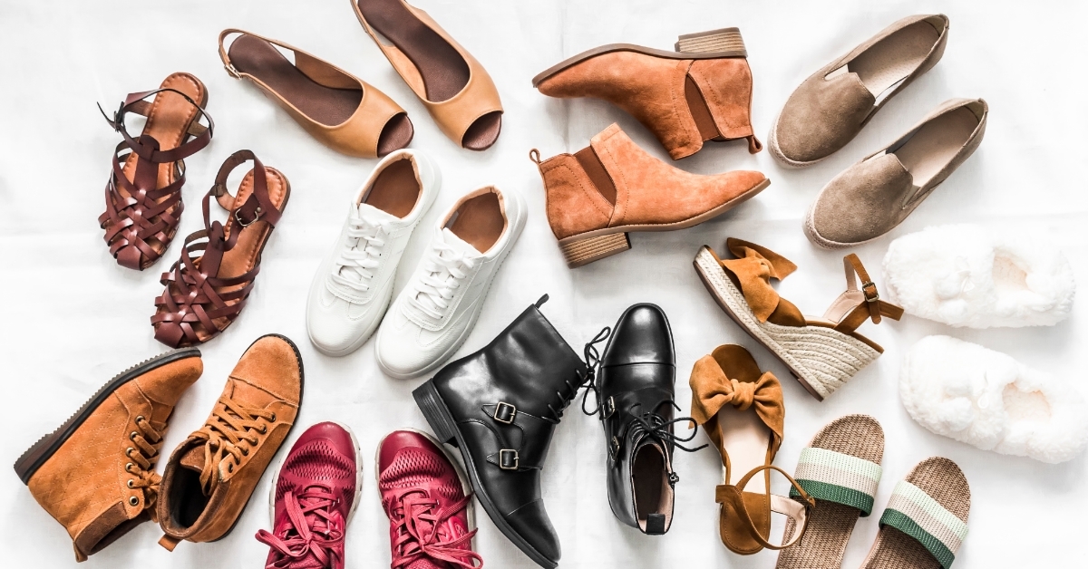 women shoes variety on light background