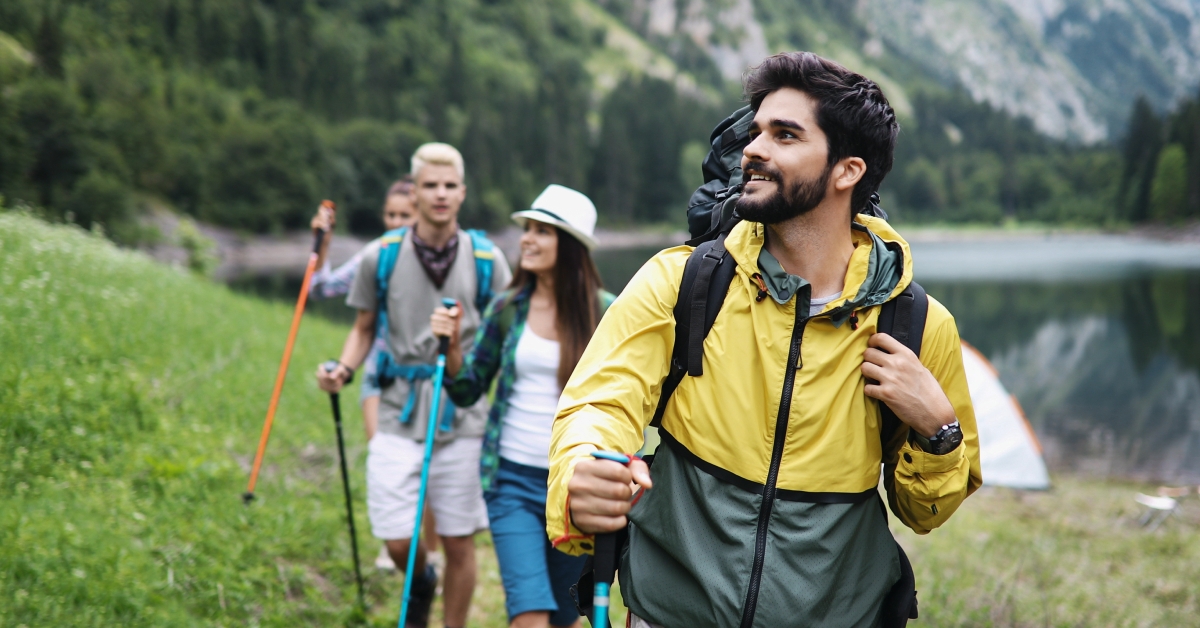 friends hiking together
