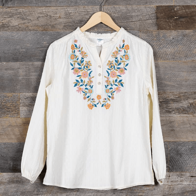 Ivory Top With Floral Embroidery