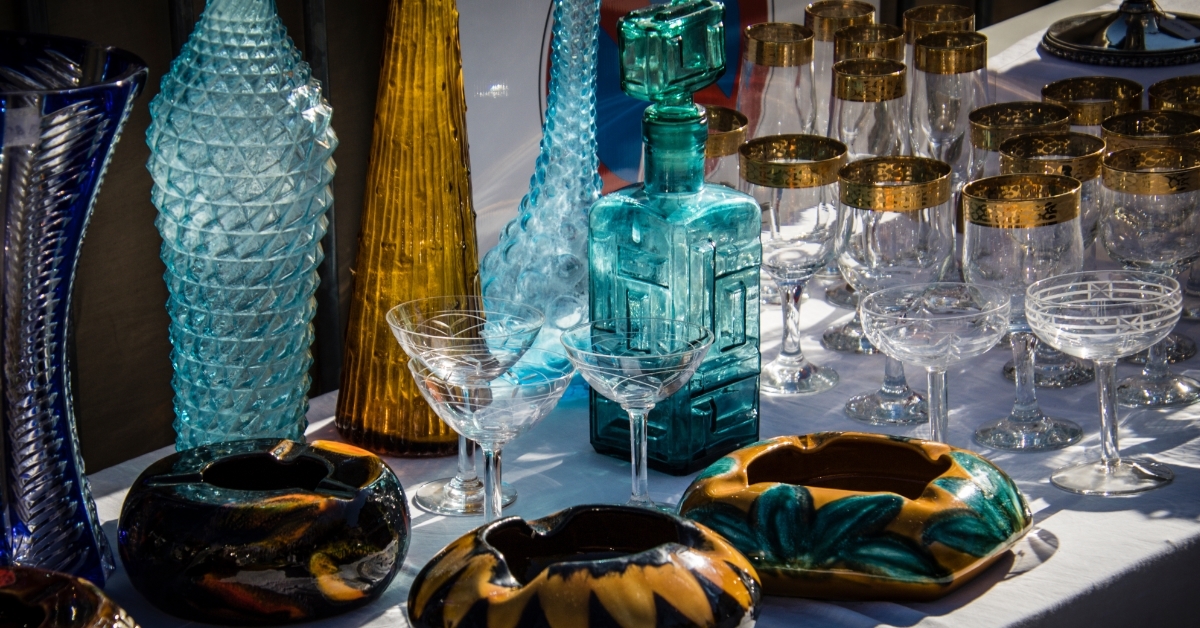 decorative glass vases at flea market