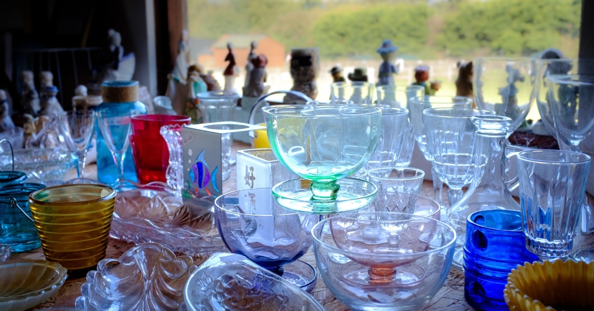 glass collectables in charity shop