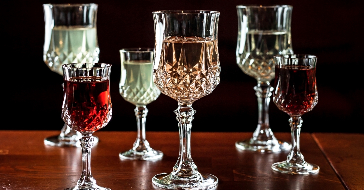vintage wine champagne glasses on table