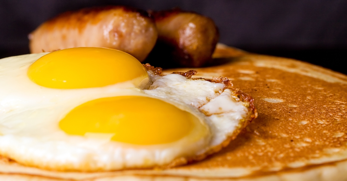 Eggs, sausage and pancakes