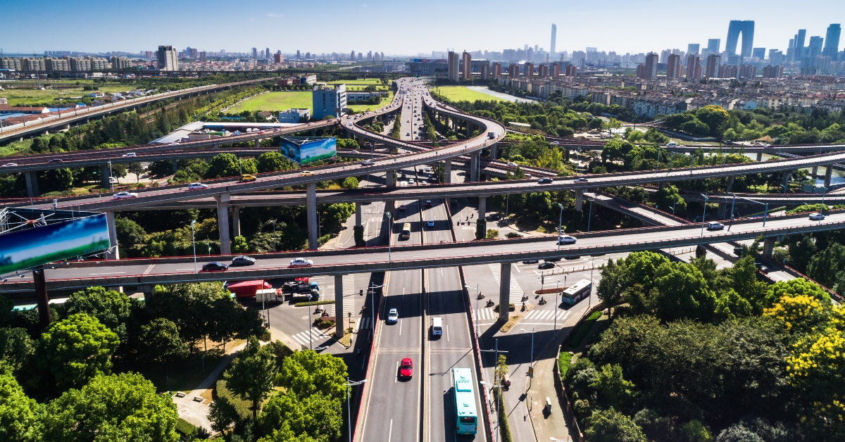 Aerial view massive highway intersection
