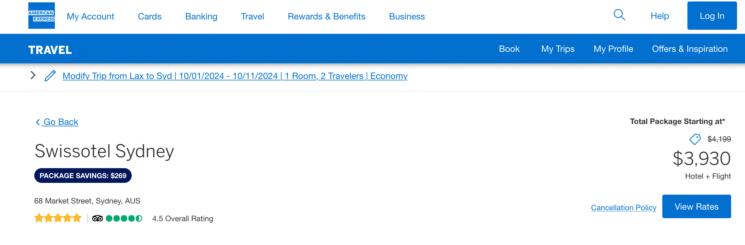 Booking travel on Amex Travel