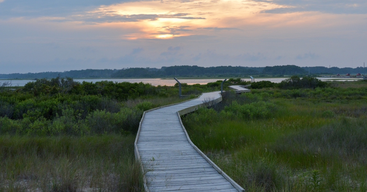 sunset at tom's cove on assateague island
