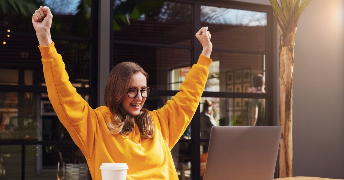 girl rejoices in winning