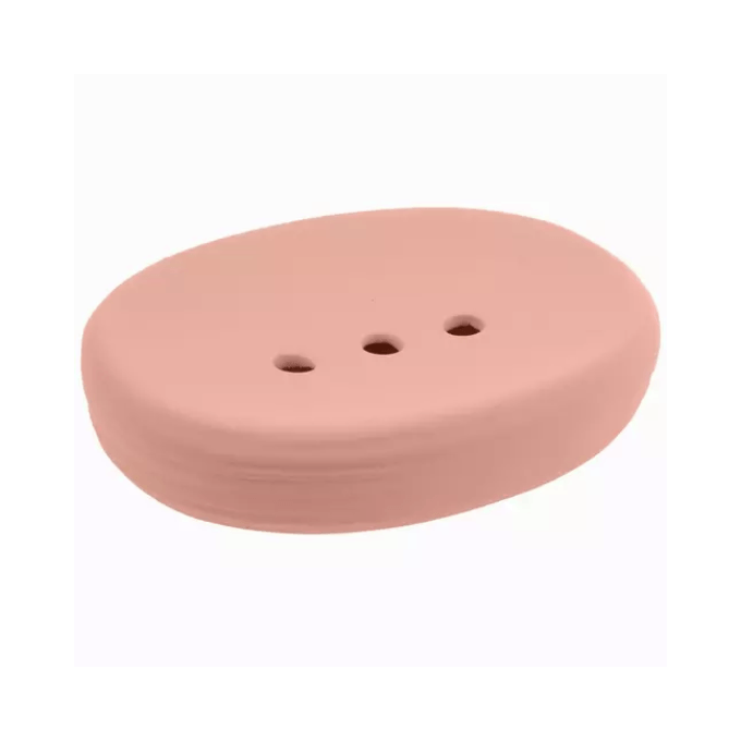 matte pink ridged stoneware soap dish