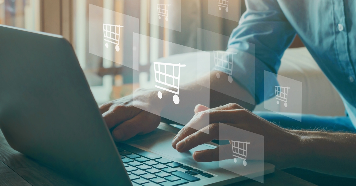 man using laptop for online shopping