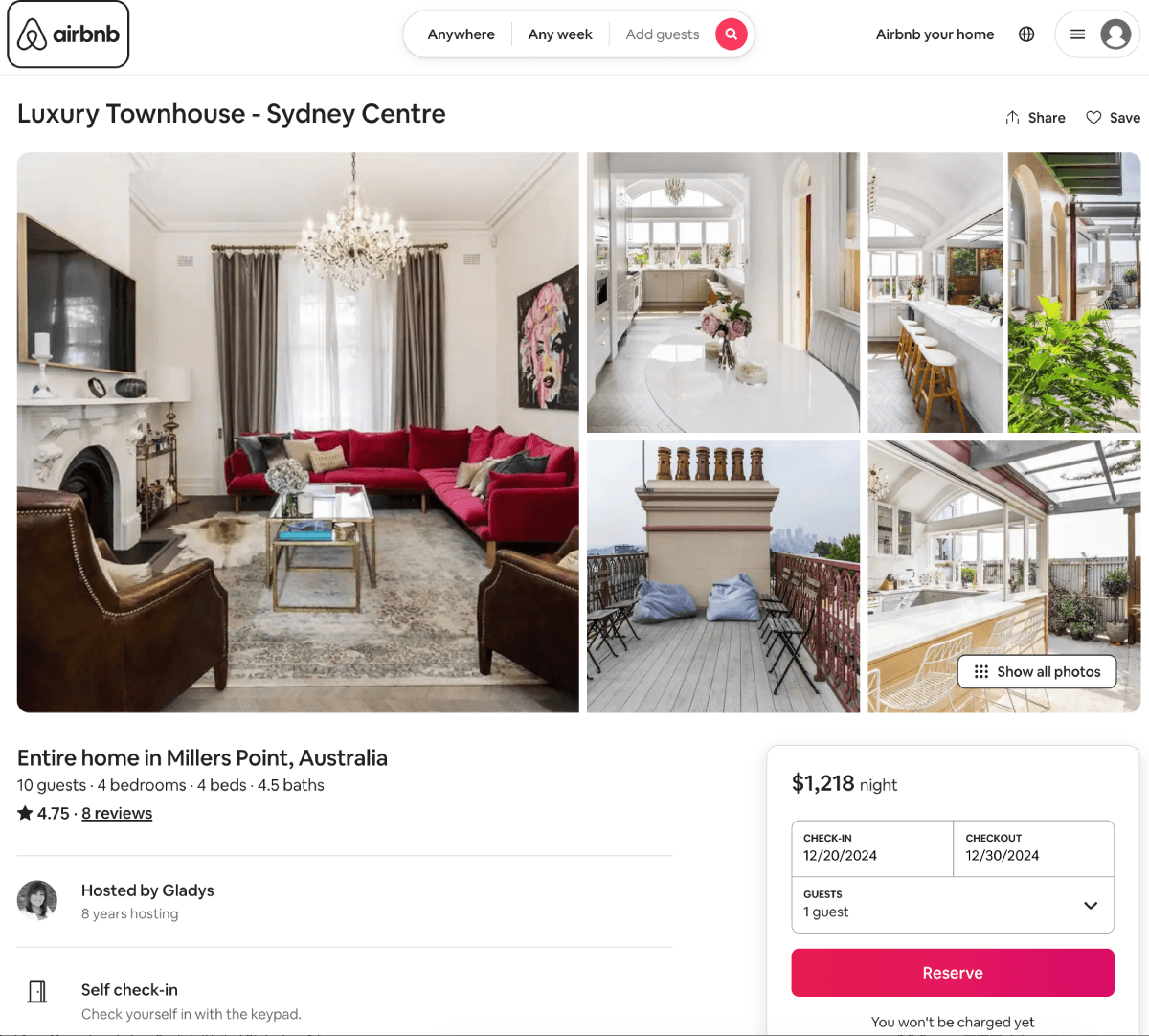 TrustedHousesitters ad for a luxury townhouse.