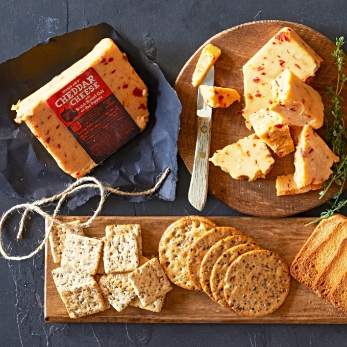 Cheddar cheese with chili peppers