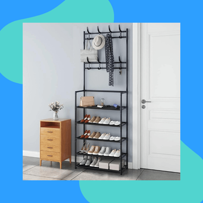 Entryway shoe and coat rack