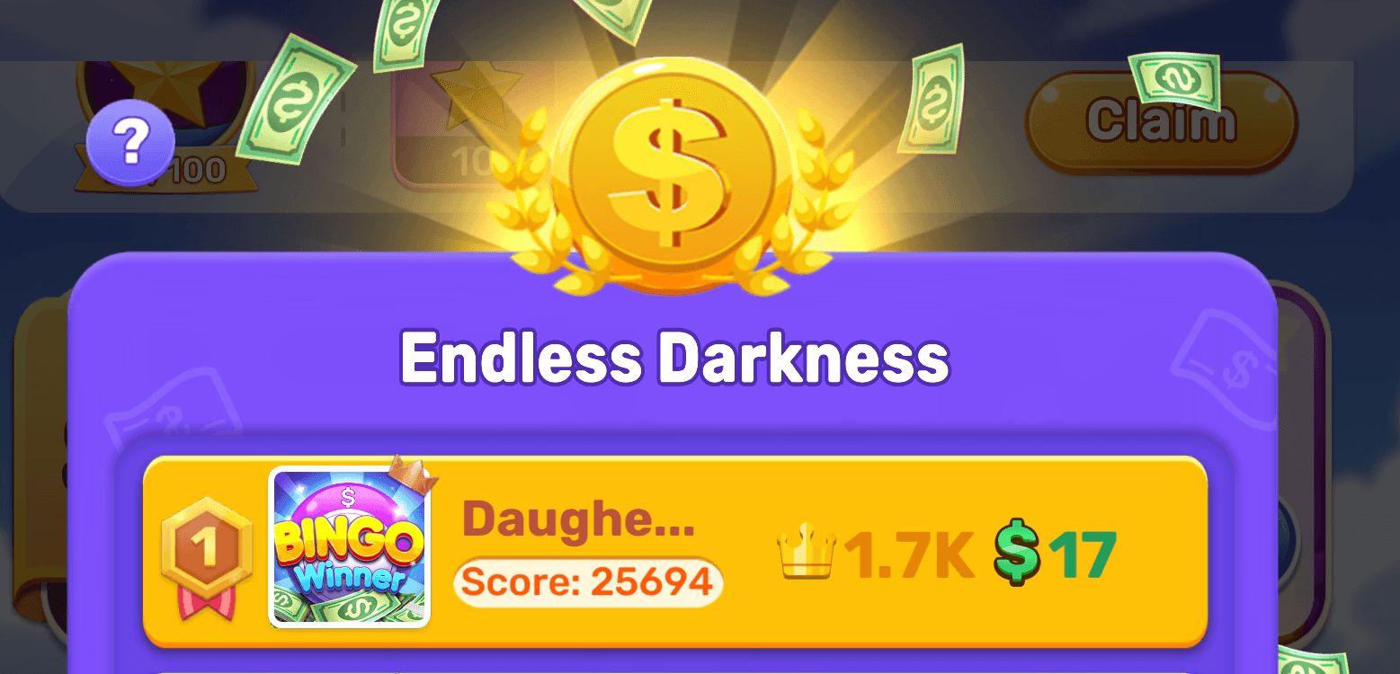 Bingo Winner endless darkness game.