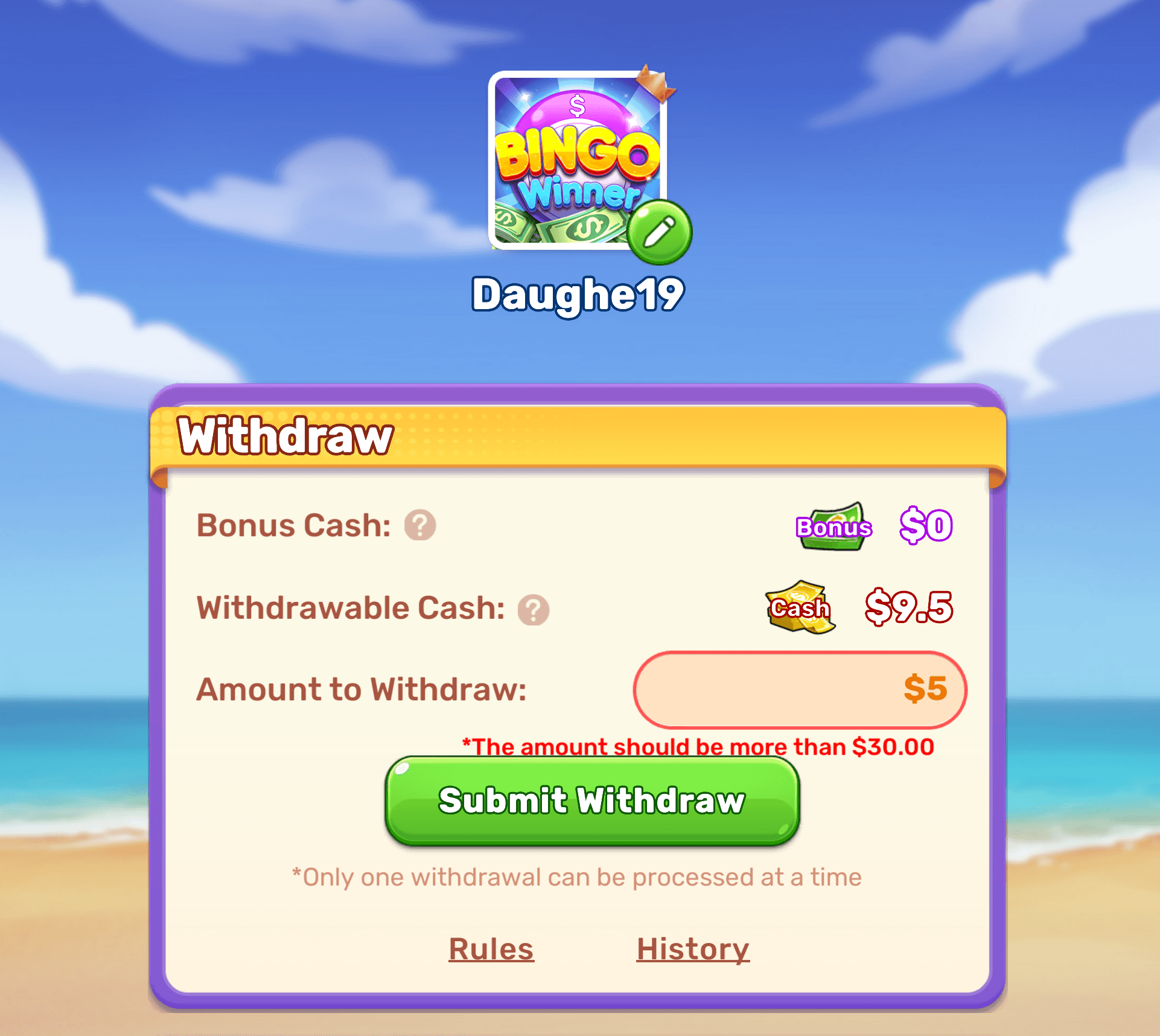 Bingo Winner withdraw. 
