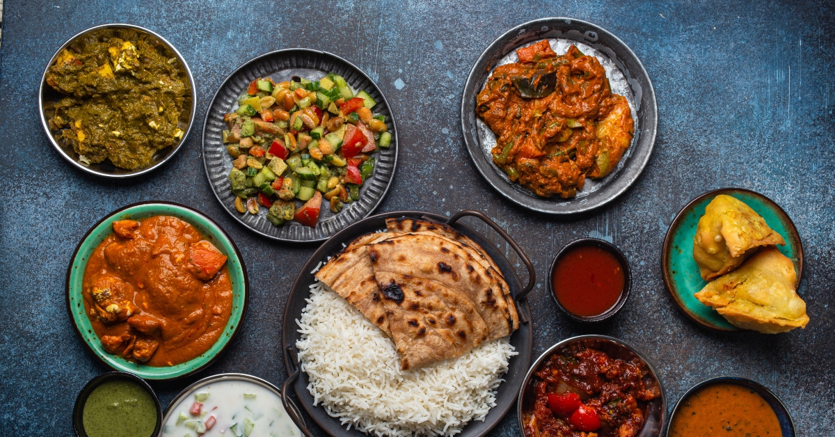 assorted Indian ethnic food buffet