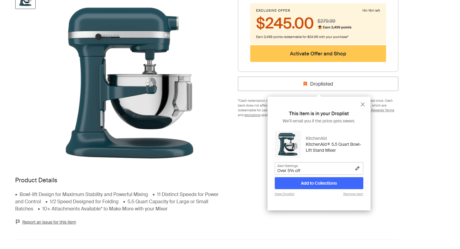 Kitchenaid mixer with Honey coupon.