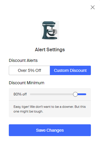 Alert settings for a Kitchenaid mixer.